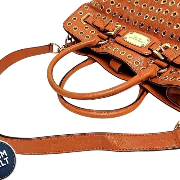 MICHAEL KORS HAMILTON GROMMET TAN/BROWN LEATHER SATCHEL SHOULDER HANDBAG | EUC🤎 - Picture 10 of 16